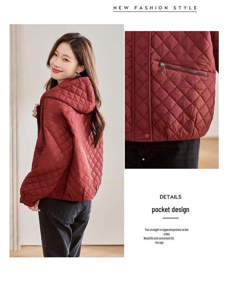 2024 Женская зимняя клетчатая куртка с хлопковой подкладкой - Маленький размер, короткий стиль