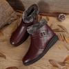 Women's Winter Warm Leather Ankle Boots Faux Fur Cuff Side Zipper Adjustable Buckle Comfortable Flat Heel Shoes Color 36-41
