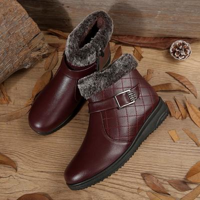 Женские зимние теплые кожаные ботильоны с манжетой из искусственного меха, боковой молнией и регулируемой пряжкой, удобная обувь на плоском каблуке, цвет 36-41