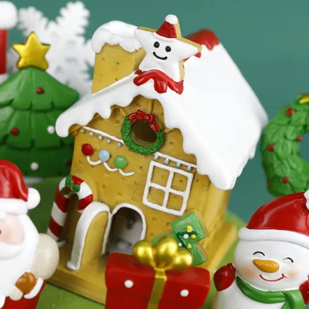 Christmas Cake Toppers Resin Santa Claus Cake Decor Xmas Small House Cupcake Dec Merry Christmas Decor For Home Happy New Year