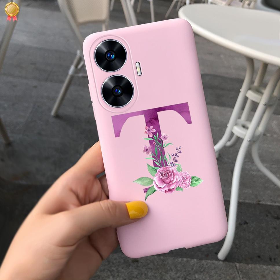 Для Realme C55 C 55 6.72'' Чехол Нежные Милые Буквы 3D Корона Цветы Матовый Ударопрочный Мягкий ТПУ Силиконовый Чехол для Телефона Задняя Крышка