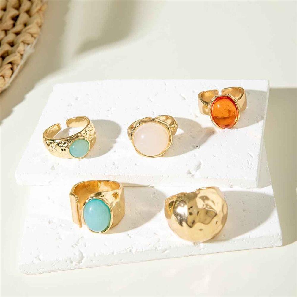 5Pcs Aesthetic Vintage Ring Set Retro Alloy Fashion Jewelry Adjustable Ethnic Rings for Women