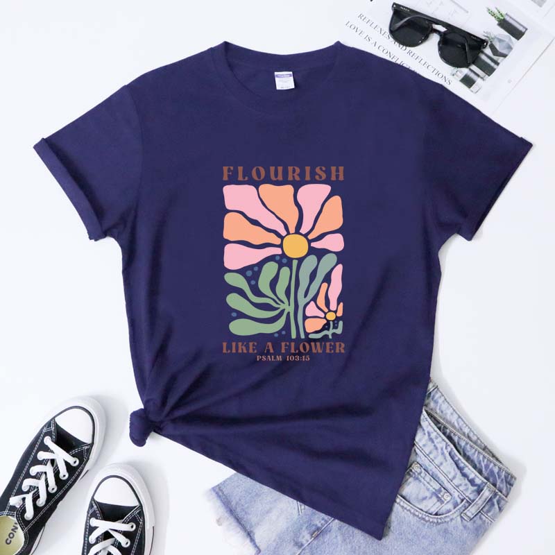 Flourish Like A Flower Psalm 10315 T Shirt Boho Floral Faith Based Jesus Apparel Vintage Unisex Christian Bible Verse Tees Tops