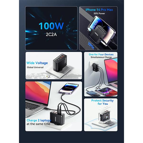 Essager Зарядное устройство USB Type C, 100 Вт, 65 Вт, PD Quick Charge4.0, 3,0, быстрая зарядка Type-C для ноутбука iPhone 14, 13, 12, Xiaomi, Macbook 13 Pro