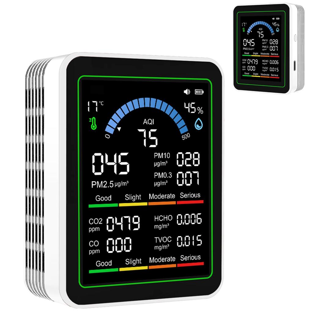 10-в-1 Детектор качества воздуха CO2 TVOC HCHO PM2.5 PM10 PM0.3 Портативный измеритель качества воздуха для дома