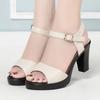 8cm All Match Comfortable Soft Leather Sandals Women's Platform Shoes 2025 Summer Block High Heels Sandals for Office Mom Daily