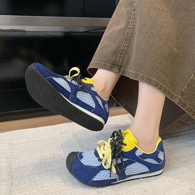 Модные женские роскошные кроссовки на плоской подошве, кожаная обувь в стиле пэчворк, сетка, для бега и ходьбы, парная одежда, дизайнерский ретро стиль, осень 2025