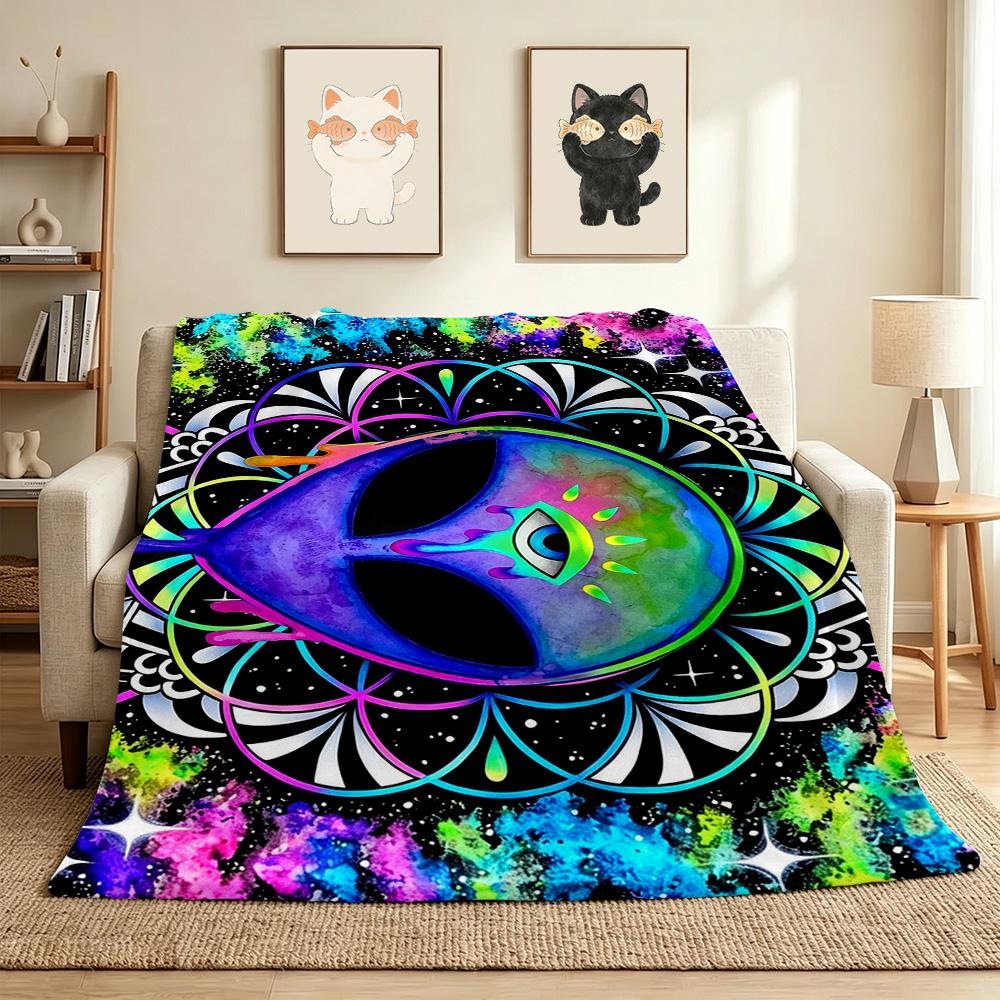 Alien Mandala Flannel Blanket Throw Blanket Soft Warm Sofa Bed Camping home Decor Unique Christmas Gift C9269