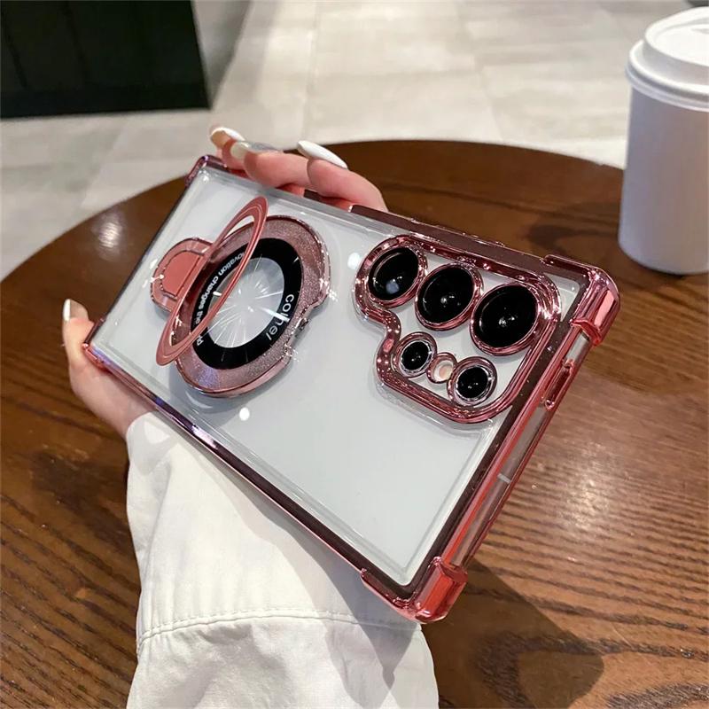 Luxury Plating Magnetic Bracket for Magsafe Clear Case for Samsung Galaxy S25 S24 Ultra S23 S22 S21 Plus With Holder Stand Phone Cover