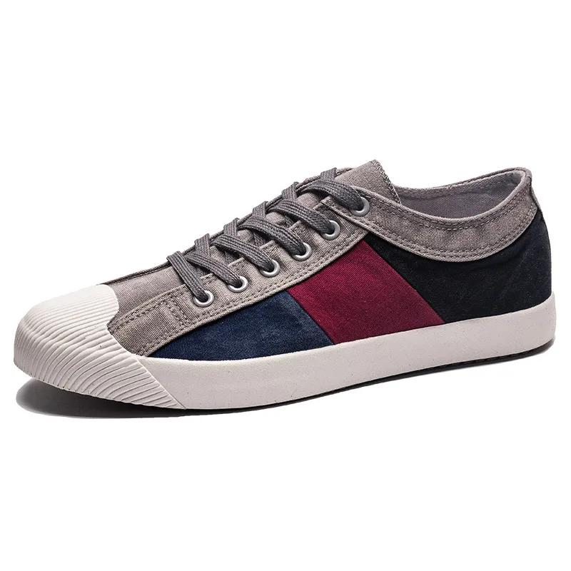 Мужская парусиновая обувь с цветными блоками, дышащая повседневная обувь, лоферы, мягкие удобные уличные туфли на плоской подошве, мужские плимсоллы на шнуровке