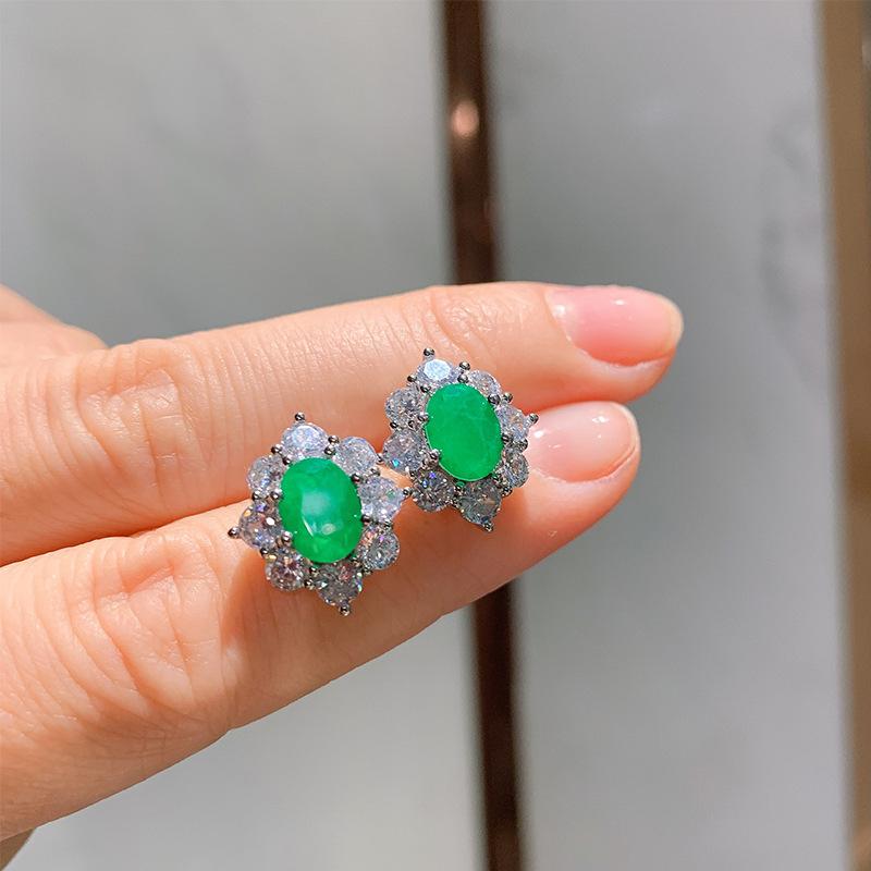 S111 Серебряная Игла, Изумрудное Ожерелье, Европейские и Американские Кольца Серьги, Ювелирный Набор из Трех Предметов, Аксессуары для Свадебного Ужина