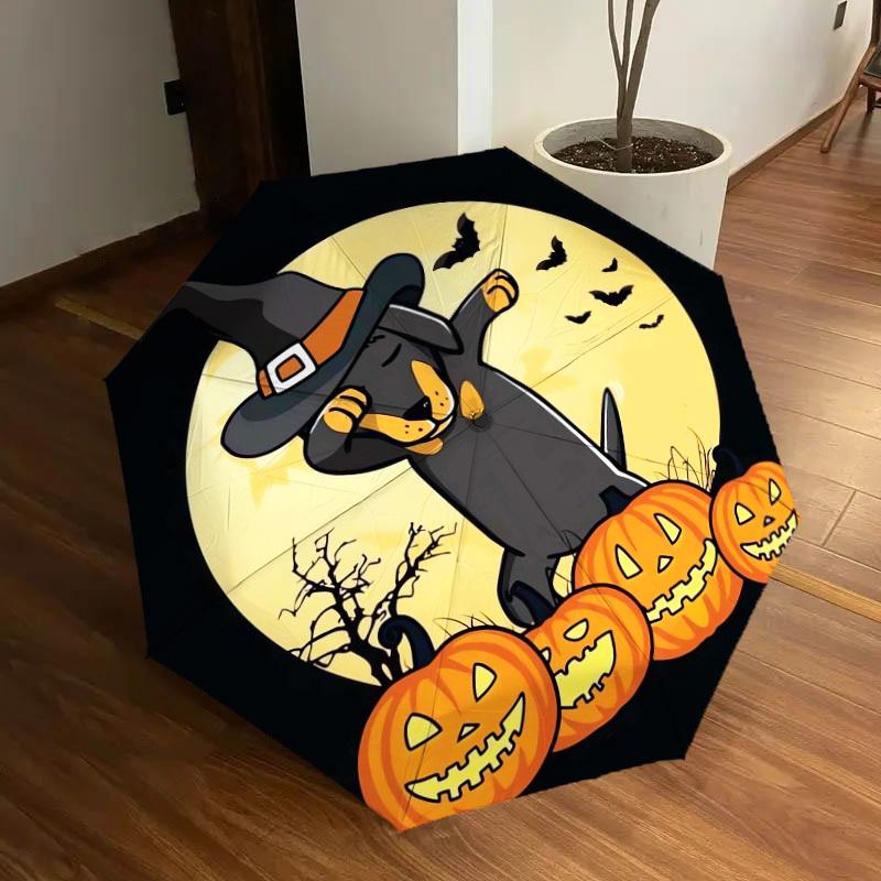 1pc Halloween Dabbing Dog with Pumpkins Umbrella with Plastic Handle,Suitable for All Seasons Home Travel Outdoor UmbrellaDD1562