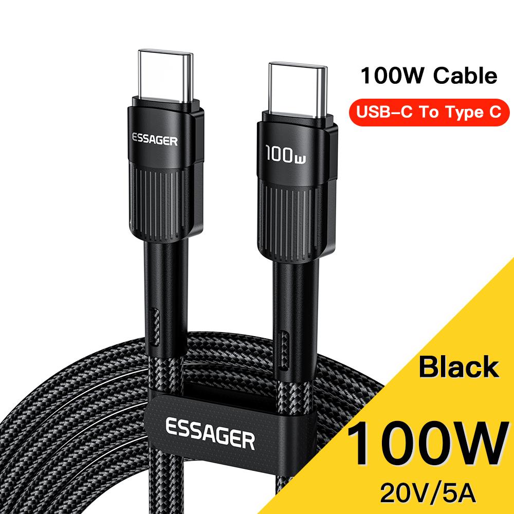 Essager Кабель USB Type C к USB C, 100 Вт, USB-C PD, провод для быстрой зарядки, зарядное устройство для Macbook, Samsung, Xiaomi, кабель USBC Type-C, 3 м