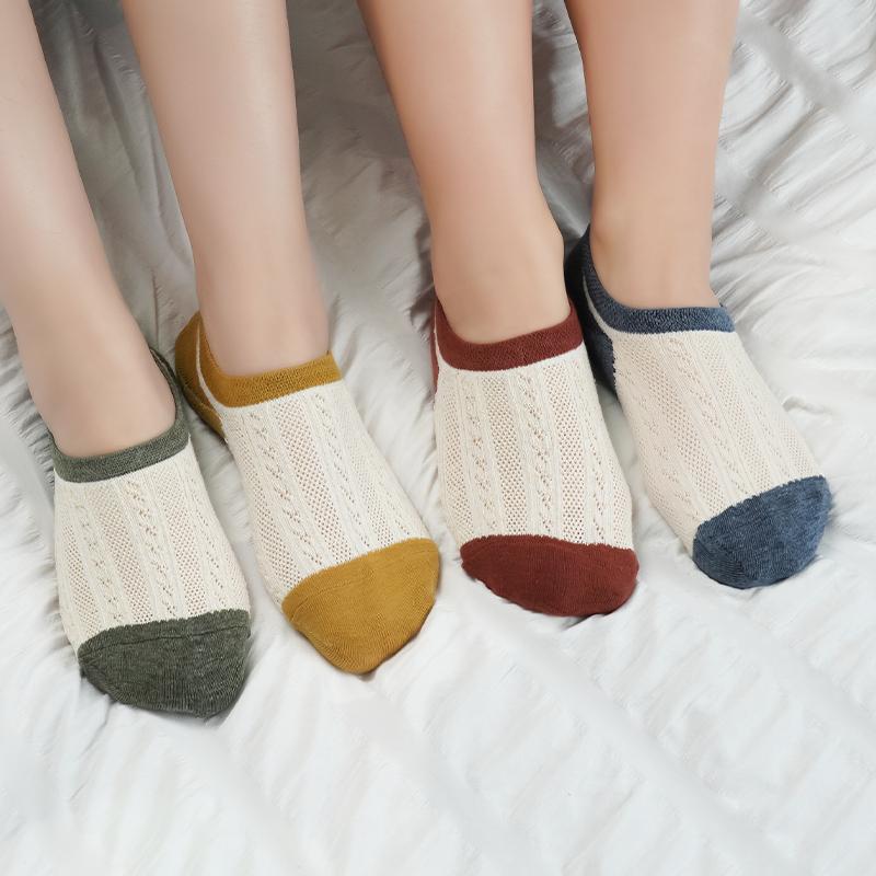 Женские хлопковые носки ярких цветов в стиле ретро, повседневные милые короткие невидимые носки из дышащей сетки, летние