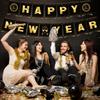 Happy New Years Eve Party Decorations, New Year Party Supplies - Black and Gold Banner (NYE B)