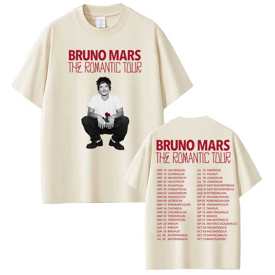 Футболка Bruno Mars The RoUnisextic Tour для унисекс женщин Хип-хоп Уличная одежда Оверсайз Топы 100% Хлопок Футболка BM1