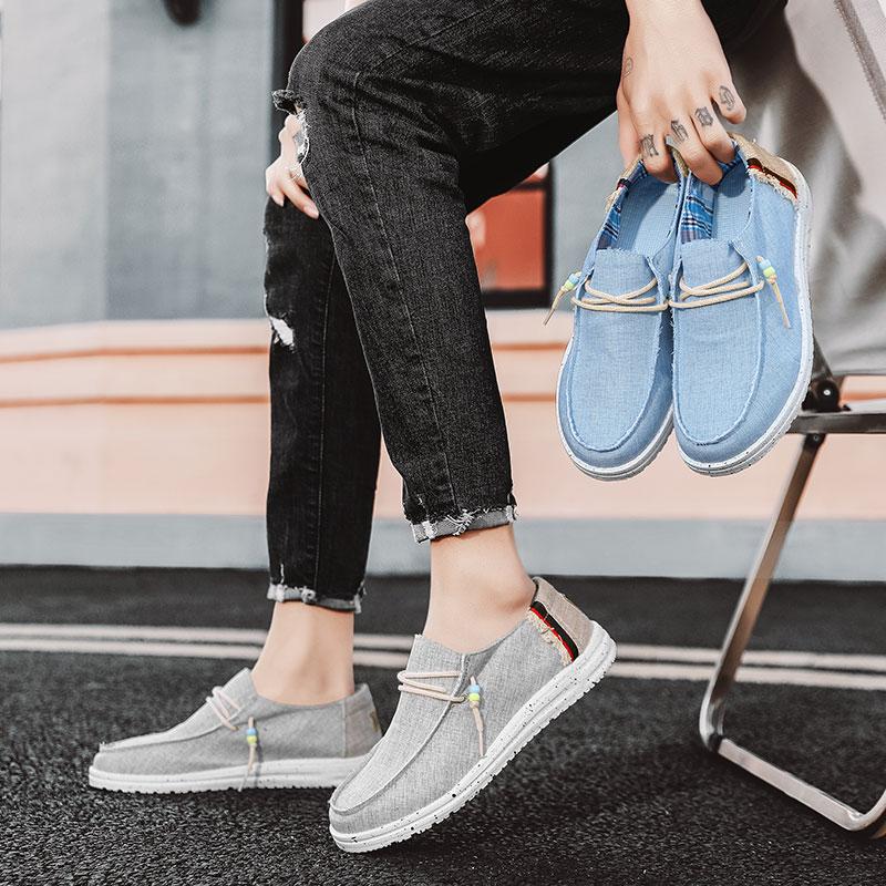 Spring Summer Blue Men's Casual Boat Shoes Lightweight Slip-on Driving Shoes Men Low-cut Breathable Canvas Men Shoes Loafers