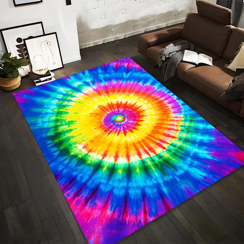 Colorful Tie-Dye Spiral Pattern Carpet, Vibrant Rainbow Home Decor Suitable for use as an anti-slip for living room bedroom sofas