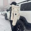 Европейский бренд модной одежды глянцевая короткая пуховая куртка с капюшоном женская свободная утолщенная куртка-хлеб белый утиный пух теплая куртка модная