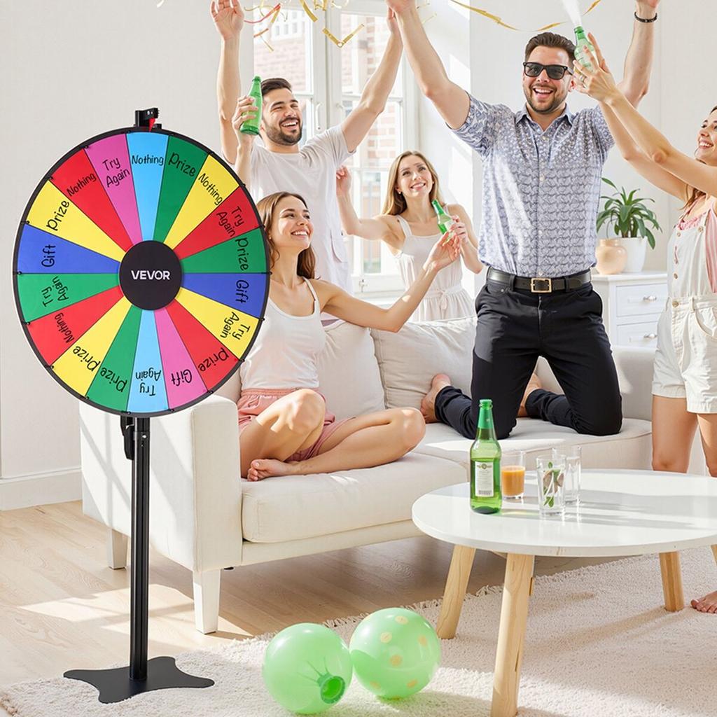 914 mm Spinning Prize Wheel, 18 Slots Spinning Wheel with Stand, Adjustable Height Win Fortune Roulette with a Dry Erase and 2 Markers, 6 Colors, Easy