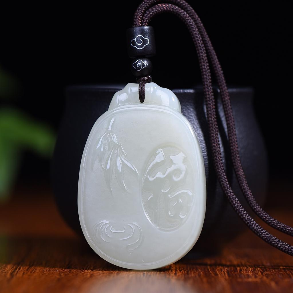 Natural Hetian Yufu pendant for women's necklace Birthday gift for girlfriend and wife with certificate