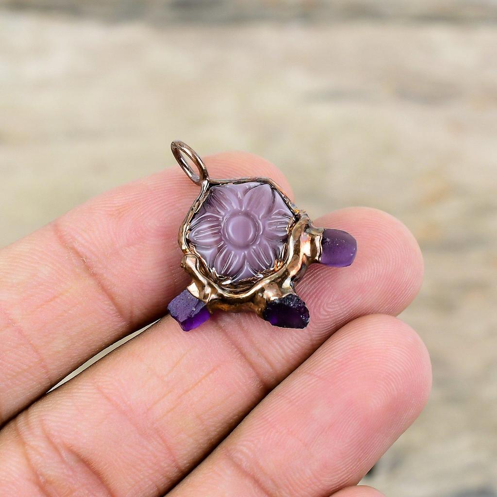 Резной аметист с африканским аметистом, грубый кулон, медный кулон, изготовленный гальваническим методом, новый кулон ручной работы, ювелирные изделия из драгоценного камня, гальванопластика