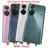 Стеклянная крышка для Huawei Honor 50, крышка аккумулятора, жесткая задняя крышка, задняя панель корпуса с наклейкой на объектив камеры, клейкий клей, ЛОГОТИП