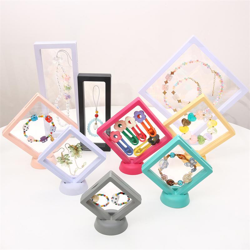 PE Film Colorful Jewelry Storage Box 3D Packaging Case Gemstone Free Stand Floating Frame Membrane