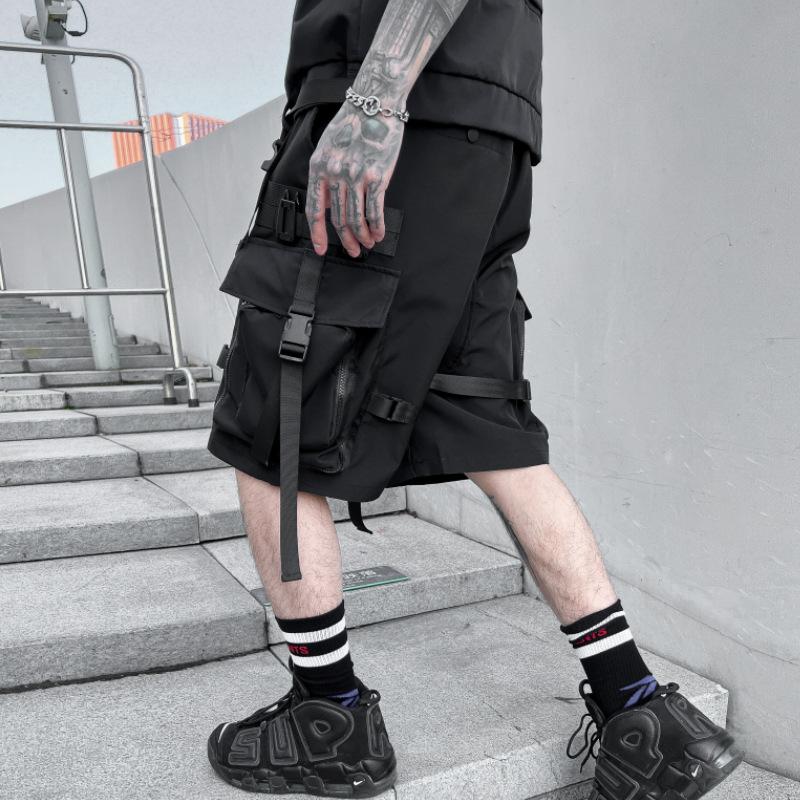 Мужские шорты-карго в уличном панк-хип-хоп стиле, тактические techwear, до колена, широкие штанины