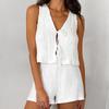 Женские свободные шорты, повседневный комплект из двух предметов из белой креповой ткани, жилет без рукавов, шнуровка, шорты с эластичной резинкой на талии, летний комплект из двух предметов