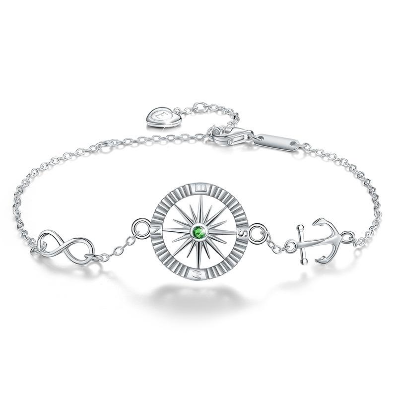 S925 Серебряный браслет с компасом и якорем для женщин в Европе и Америке, простые круглые женские браслеты