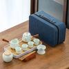 Suet jade shadow green travel tea set company bank business gift souvenir outdoor kung fu tea set
