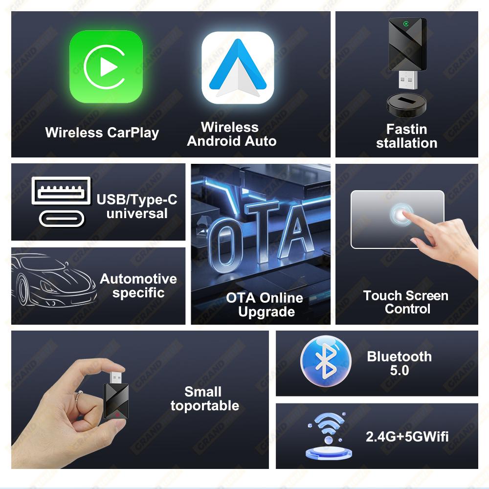 Новый 2-в-1 Беспроводной адаптер CarPlay и Беспроводной адаптер Android Auto 5 ГГц WiFi Type-C/USB Plug Play Беспроводной CarPlay