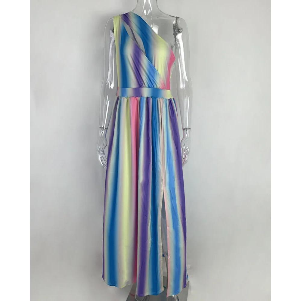 Платье Женское Весна/лето С Открытыми Плечами Ажурное С Принтом С Разрезом Модные Платья Повседневные Вестидос