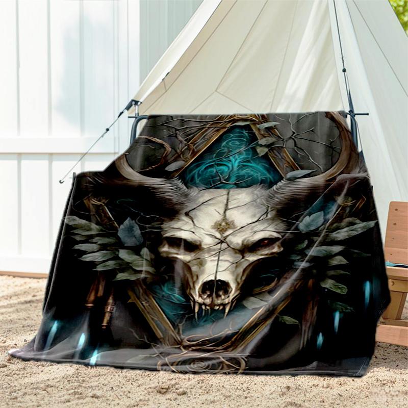 1pc skull pattern blanket, all season lightweight home office outdoor nap multifunctional blanket