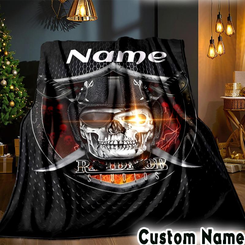 Custom Name Rider's Shield Emblem Throws Blanket Flannel Blankets for Couch Bed Gifts for Men Women Picnic blanket Christmas fan gifts