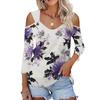 Женская повседневная рубашка-блузка с v-образным вырезом и принтом, сексуальный топ с открытыми плечами и рукавами 3/4