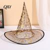 Theme Party Accessories Halloween Organza Witch Hat for Women, Adult Wizard Costume Wide Brim Accessories, Lightweight Breathable Pointed Cap Cosplay