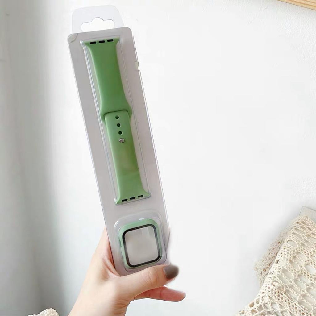 Glass+Case+Strap 3 In1 Apple Watch Band  Protective Shell Silicone Protection iWath Watch Band Case 2 In 1 For iWatch 2 3 4 5 6