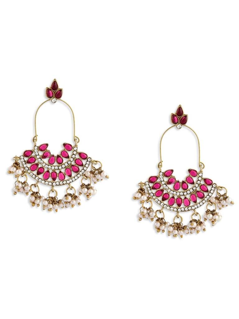 Pink Kundan Austrian Diamonds & Beads Dangle Ethnic Earrings For Women
