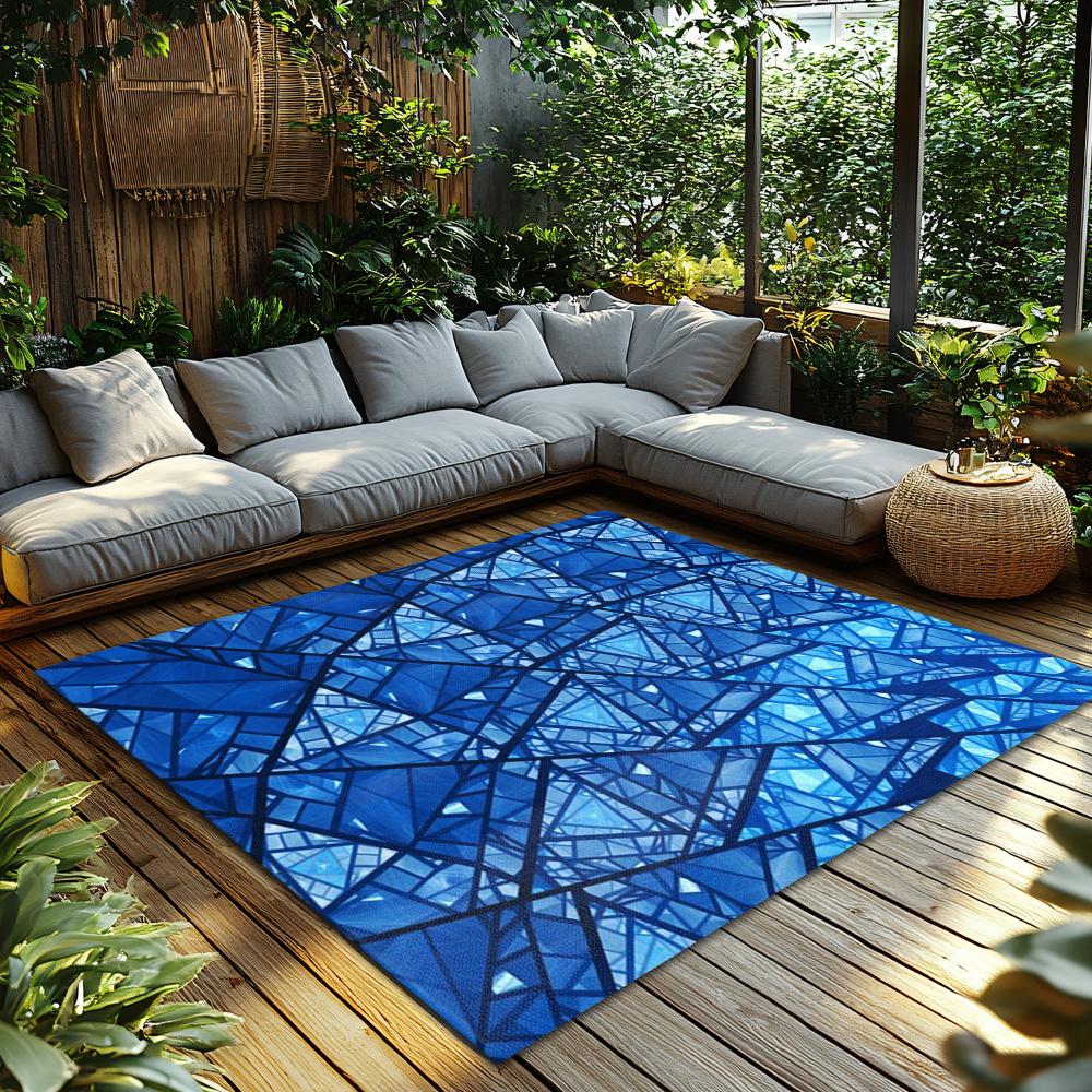 Tuniu Blue Geometric Rug Modern Abstract Floor Mat Living Room Bedroom Decor Rug
