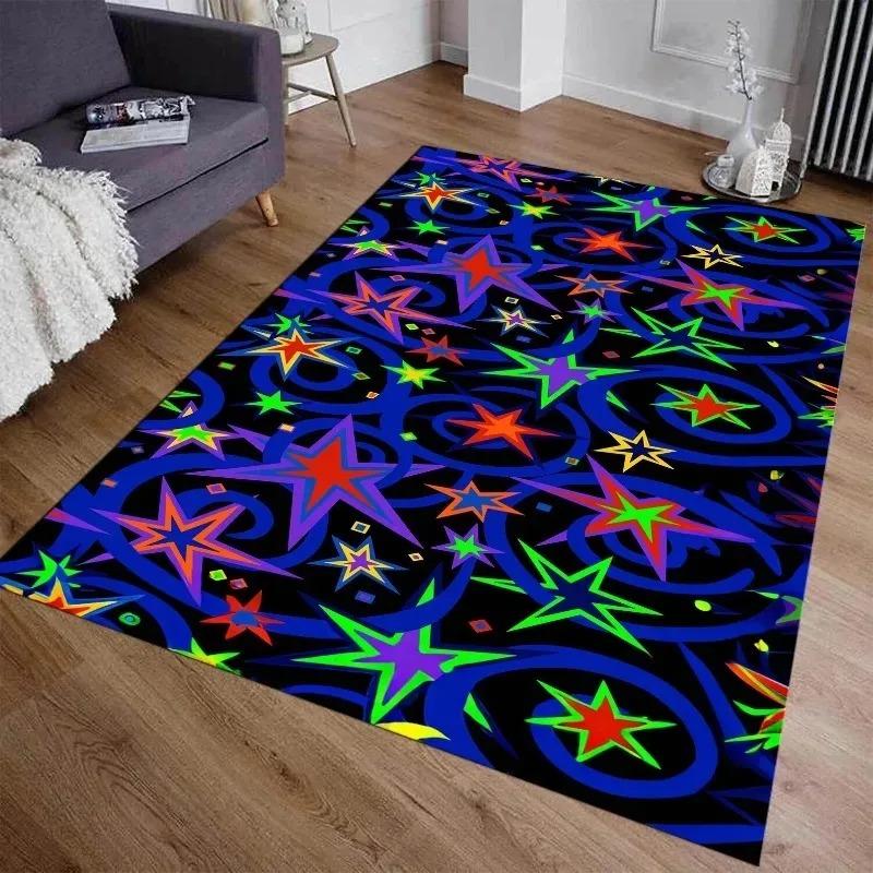 Bowling Alley Arcade Retro Rug – 90s Vintage Carpet for Gamer Room Home Theater, Non-Slip Floor Mat with Star Pattern