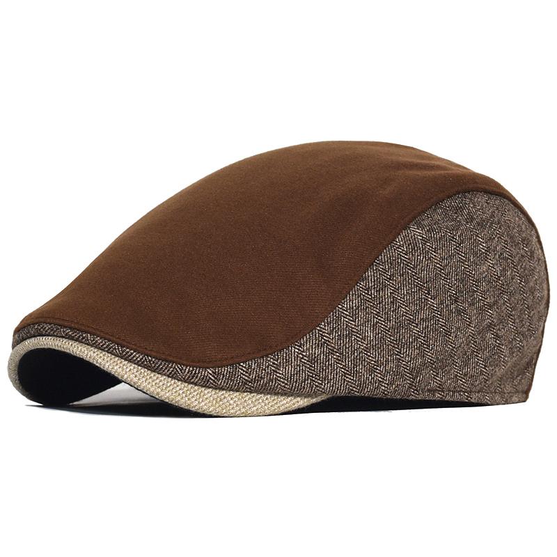 Vintage Herringbone Newsboy Cap Men Winter Thick Warm Casual Stripe Berets Gatsby Flat Hat Peaked Cap Adjustable Patchwork
