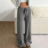 Yousheng Женские брюки Повседневные брюки с широкими штанинами Эластичная талия Регулируемый шнурок Полосатый дизайн Брюки свободного кроя Повседневная одежда