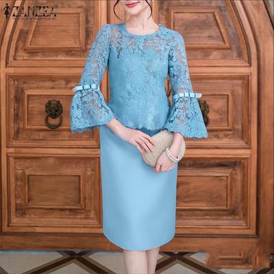 Женское повседневное элегантное платье-футляр с кружевной отделкой и рукавом 3/4