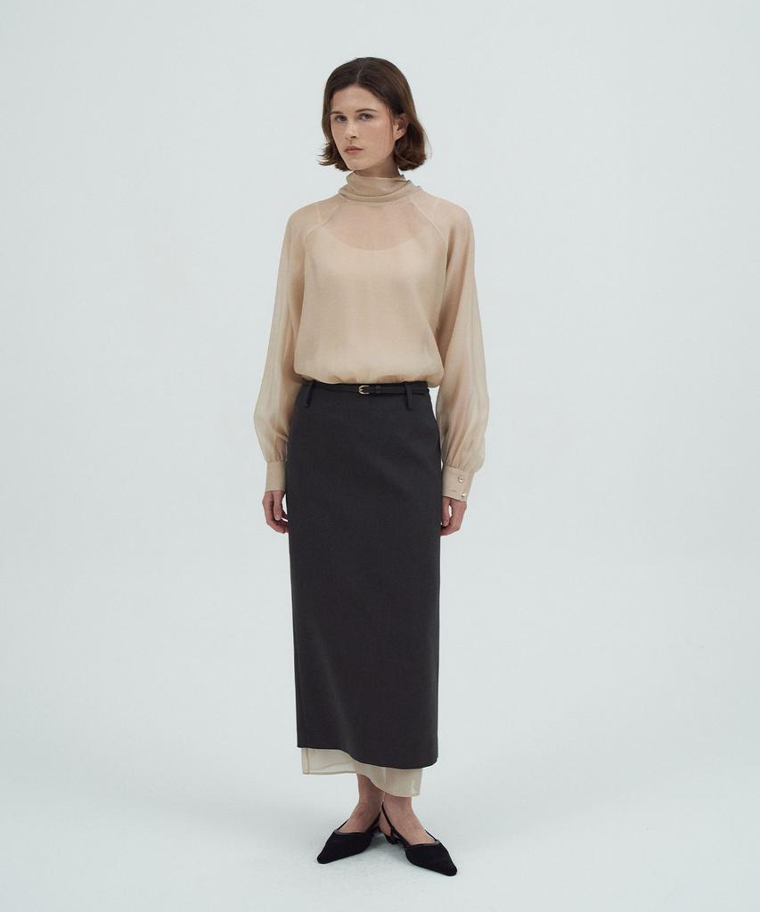 LAMEREI Прозрачная блузка с галстуком[Lmbfco25Sh314]-Светло-бежевый