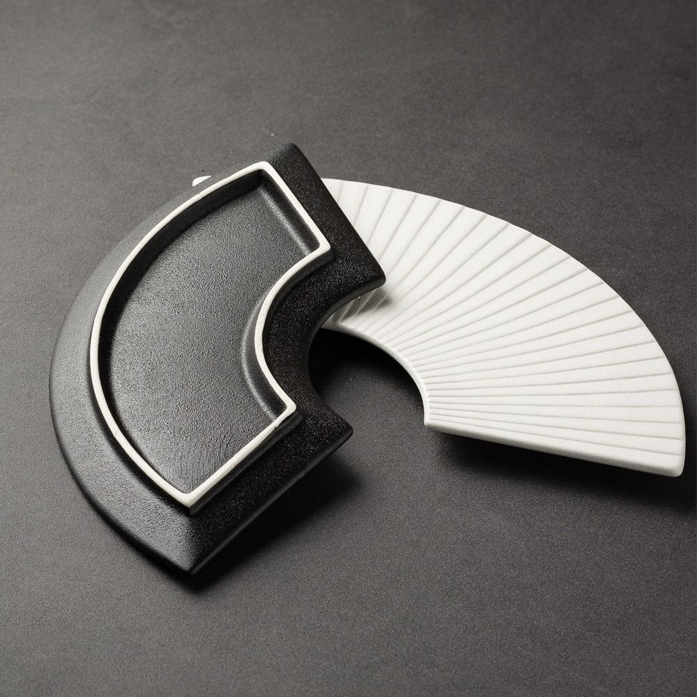 Ceramic Sushi Plate Japanese Style Dessert Tray Kitchen Organizer Fan Shaped Striped Plate Cake