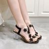 Лето 2024 года, новые босоножки на высоком каблуке, женский стиль, мода, небольшой цветочный декор, пряжка, прозрачный квадратный каблук, женская обувь