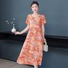 Хлопково-шелковое платье с цветочным принтом большого размера для женщин - Летняя мода, Элегантное длинное платье-свинг