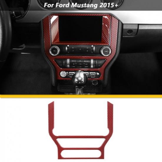 Red Carbon Fiber ABS Console GPS Navigation Panel Trim Cover for Ford Mustang